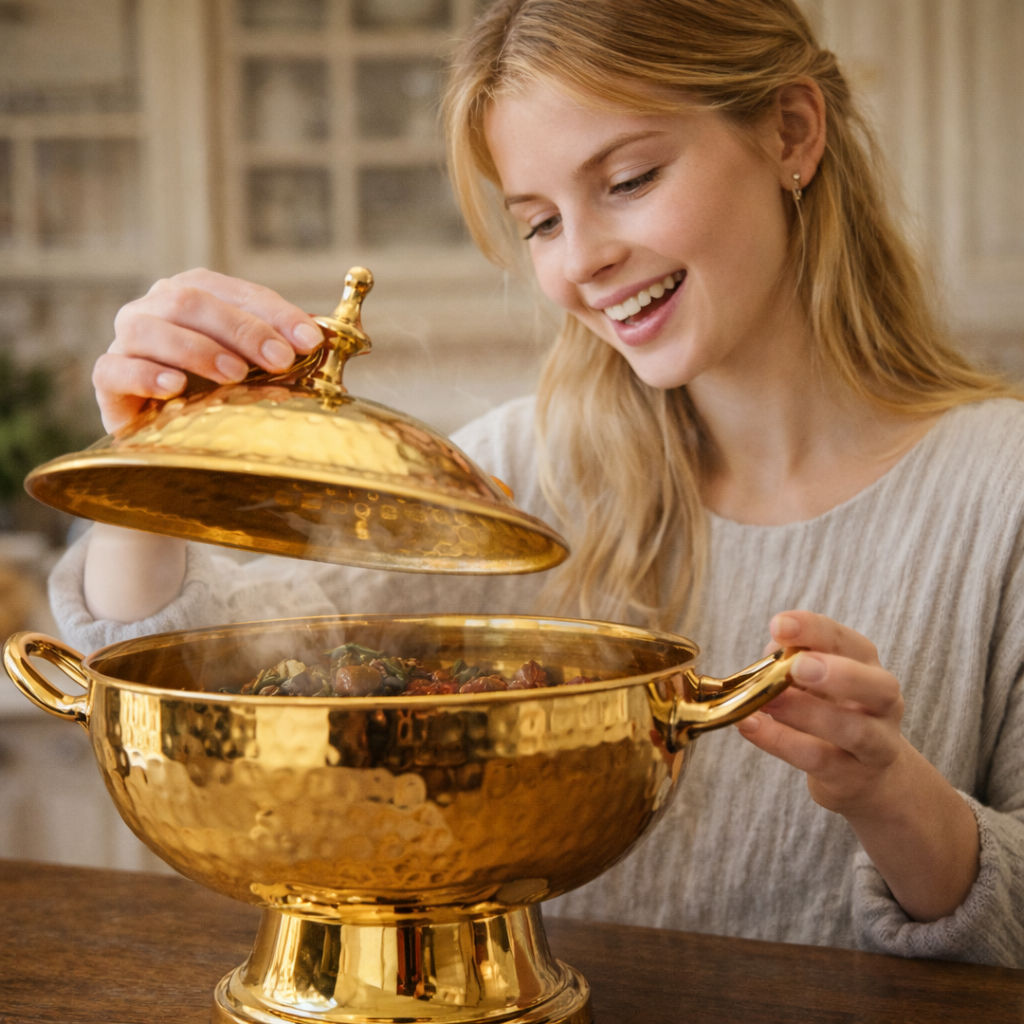 Handmade Pure Brass Casserole Donga with Bottom, Hammered Design, Serveware, Tableware - 700 ML